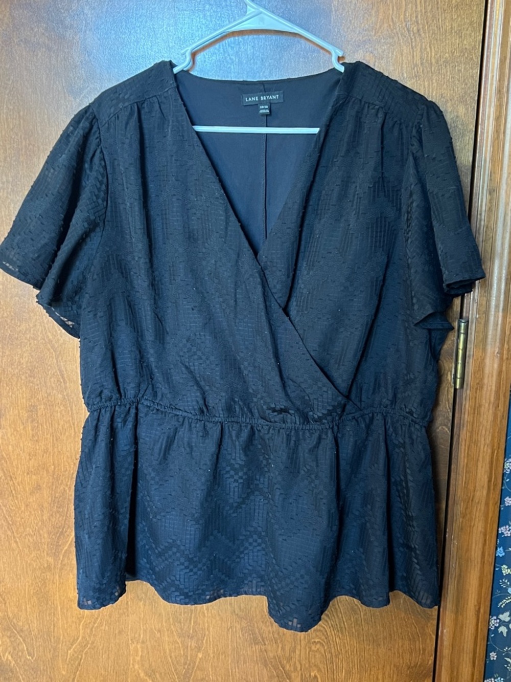 Lane Bryant Black Textured Wrap Peplum Blouse